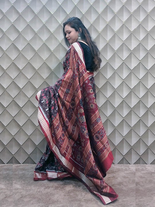 CHOCLATE BROWN SAMBALPURI PATA SAREE